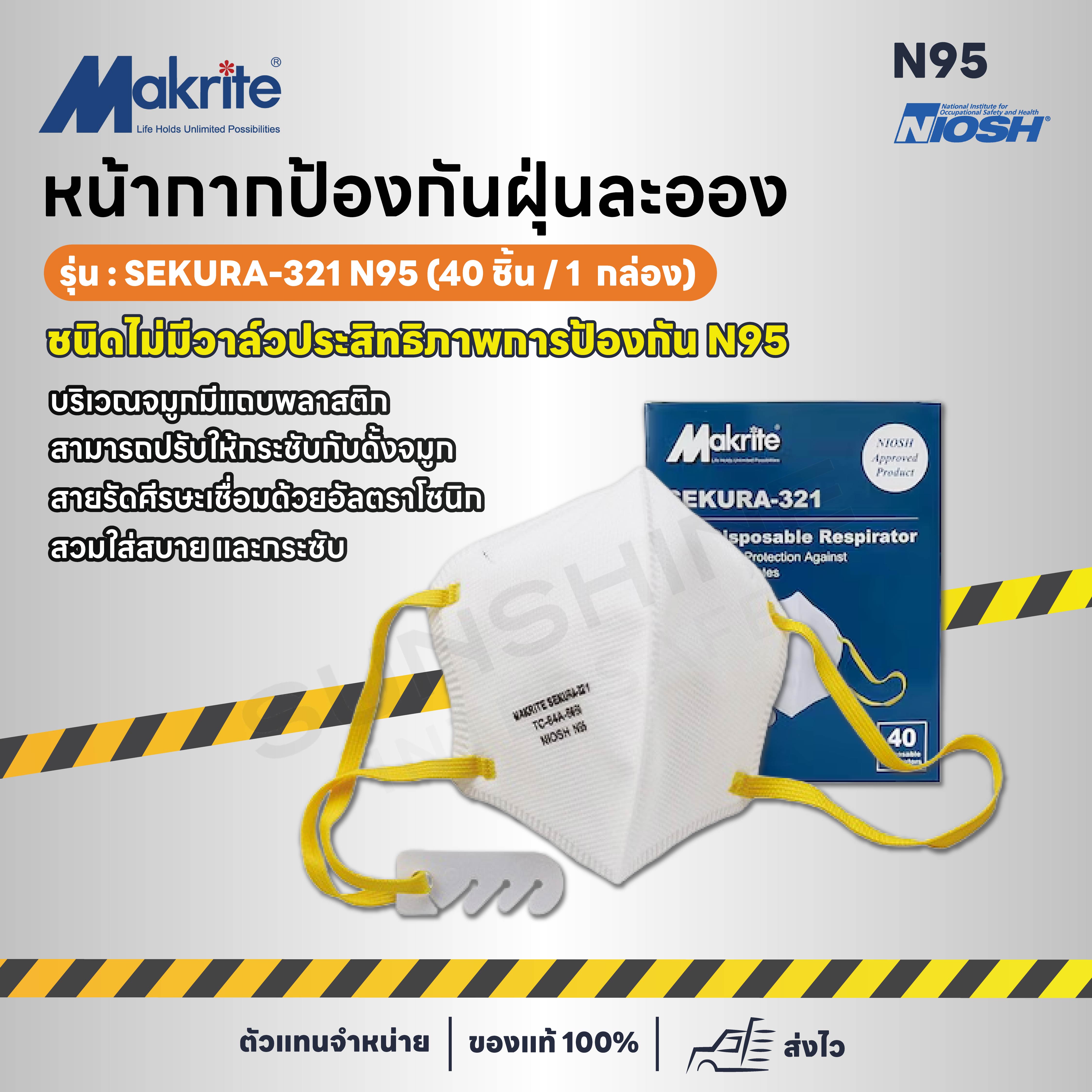Sekura 321 N95 หน้ากากอนามัย ป้องกันฝุ่นละออง PM 2.5 (40 ชิ้น / 1 กล่อง)
