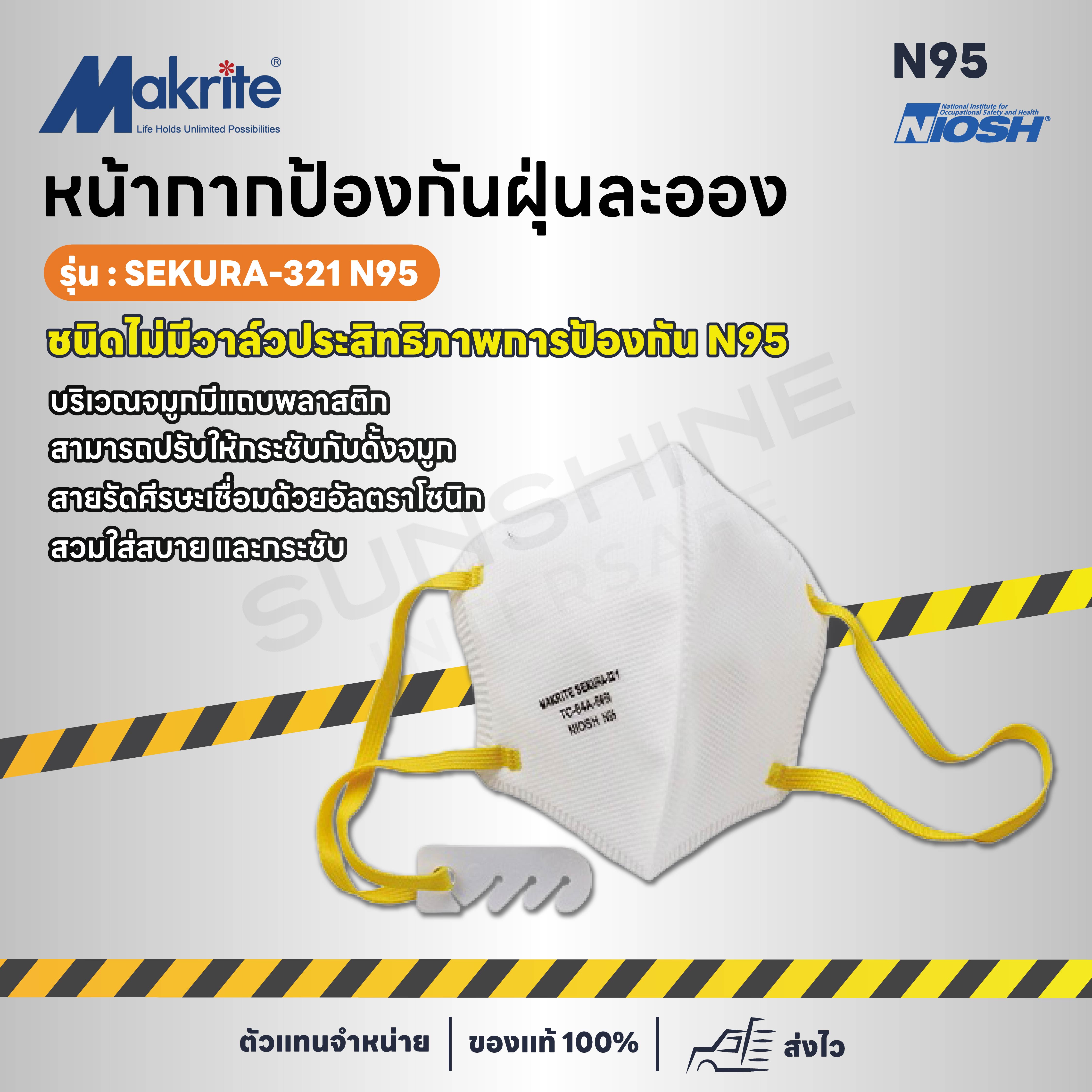 Makrite - Sekura 321 N95 หน้ากากอนามัย ป้องกันฝุ่นละออง PM 2.5 (1 ชิ้น)